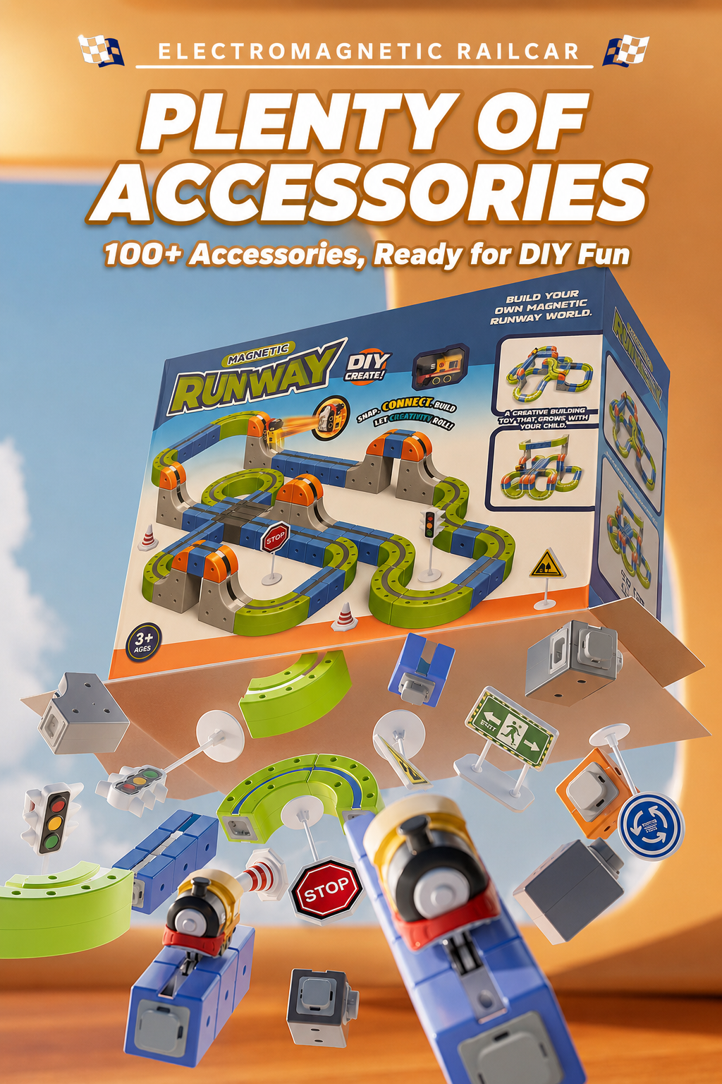 Magnetic Runway Track Rechargeable RailCar Toy Set★Electric Mini Train Building Track Set