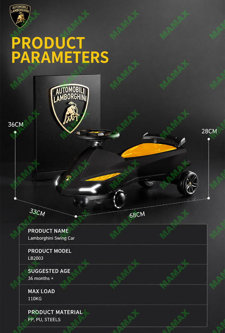 Lamborghini Official Licensed Kids Swing Car★360° Wiggle Ride-On✅