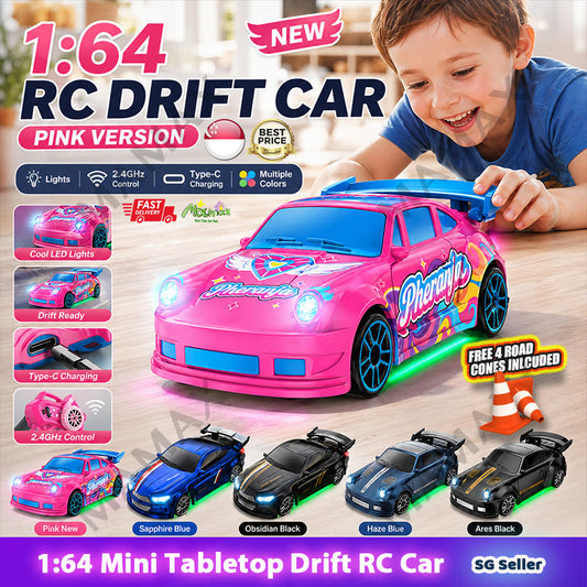 1/64 Micro Simulated Drifting Remote Control Car With Light Effects★Type-C Direct Charging✅FREE 4 Road Cones Included🚧