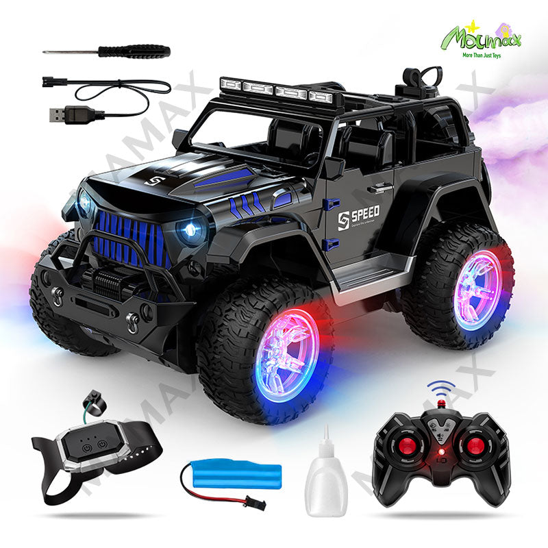 1:16 RC Off-Road Jeep Car Toy★Dual Remote Control✅LED Lights&Sound✅Fog Spray✅