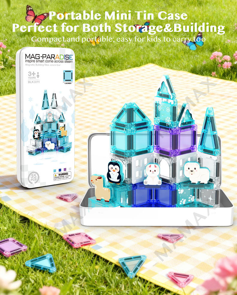 Themed Mini Magnetic Tiles Set 32/35Pcs★Portable Tin Box