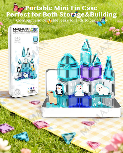 Themed Mini Magnetic Tiles Set 32/35Pcs★Portable Tin Box