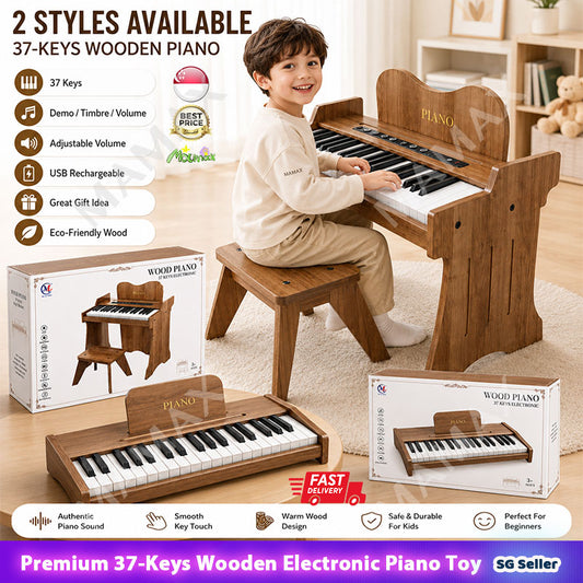 MAMAX【SG Ready Stock】Premium 37 Keys Wooden Electronic Piano for Kids★
