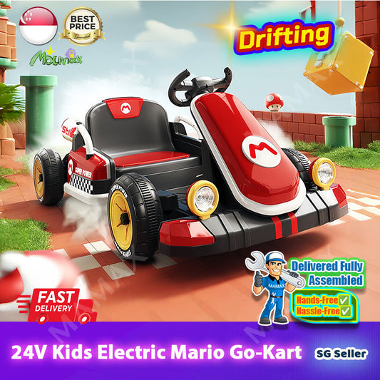 🎉NEW🎉24V Kids Electric Mario Drfiting Retractable-Length Go-Kart With Remote Control➕Music➕LED Lighting★