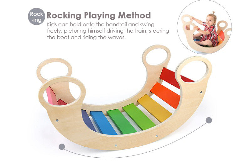Kids Wooden Rainbow Waldorf Rocker★Indoor Universal Wooden Rocking Play/Climber