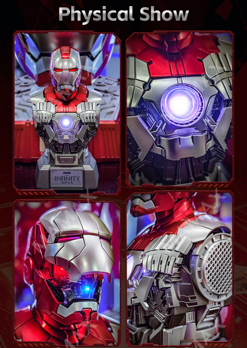 Official License Collectible Iron Man MK5 Dual 5W Bluetooth Speaker With Openable Magnetic Head Sculpt