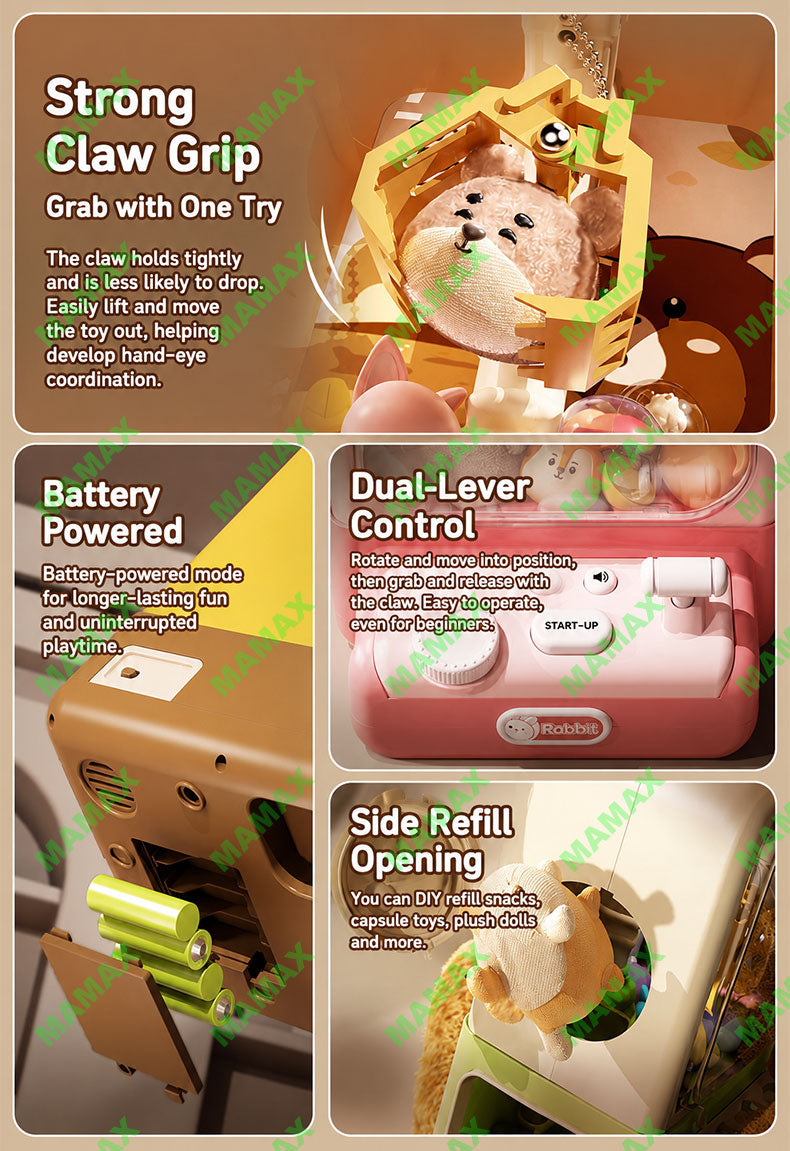Kids Animal Claw Machine Toy★Battery Operated Mini Arcade Grabber with Sound Effects