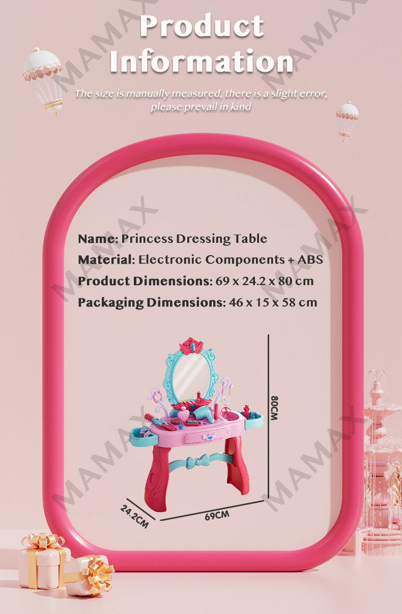 Large Size 31Pcs Princess Dressing Table+Chair Kids Pretend Play Toy Set With Lightings★Makeup/Dresser Table with Stool✅