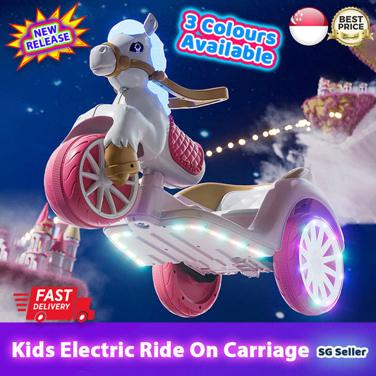 🎉NEW REALEASE🎉Super Cute Kids Electric Ride On Fairy Tale Carriage with Wheel Lights&Music&LED Lights★