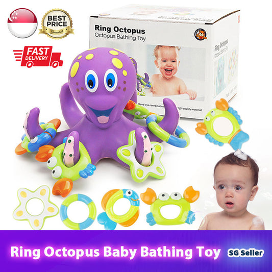 6-in-1 Baby Floating Ring Octopus Bath&Water Play Interactive Toy Set★Toddler/Kids Shower Game Toy Combo