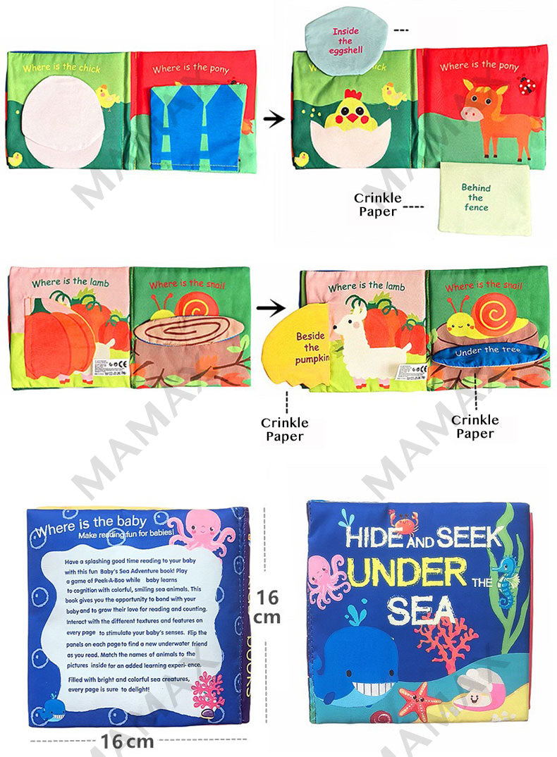 Baby Cloth Book Hide And Seek Series★Soft Crinkle Sensory Book for Toddlers