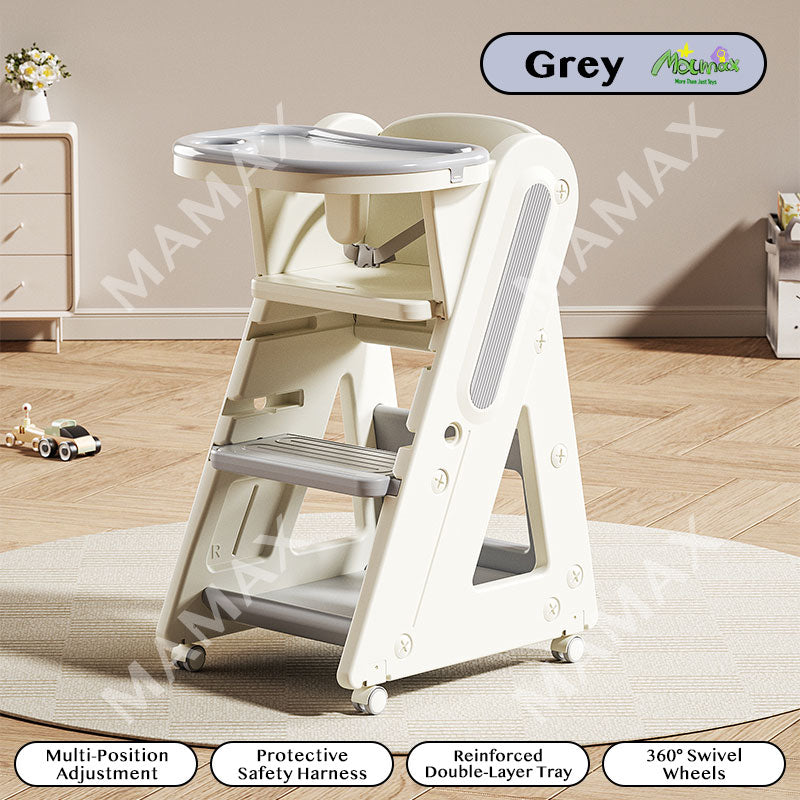 Multi-Functional Adjustable Baby High Chair With Storage Box&360° Universal Wheels