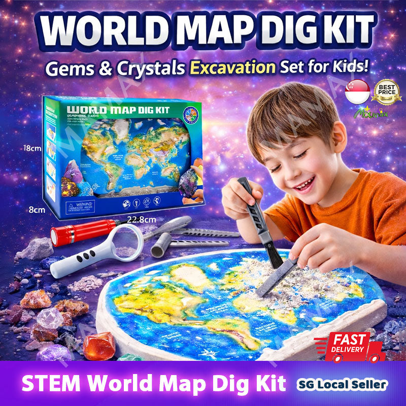 World Map Dig Kit for Kids★Gems&Crystals Excavation Toy✅