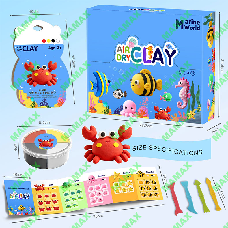 Themed Air Dry Clay DIY Combo Kit for Kids 3+★Marine&Animal World 12 Themes✅
