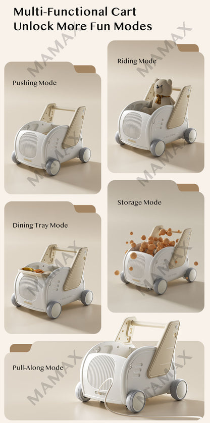 5-in-1 Multi-Purpose Baby Storage Walker/Push Cart With Pulling Rope&Adjustable Handle Bar