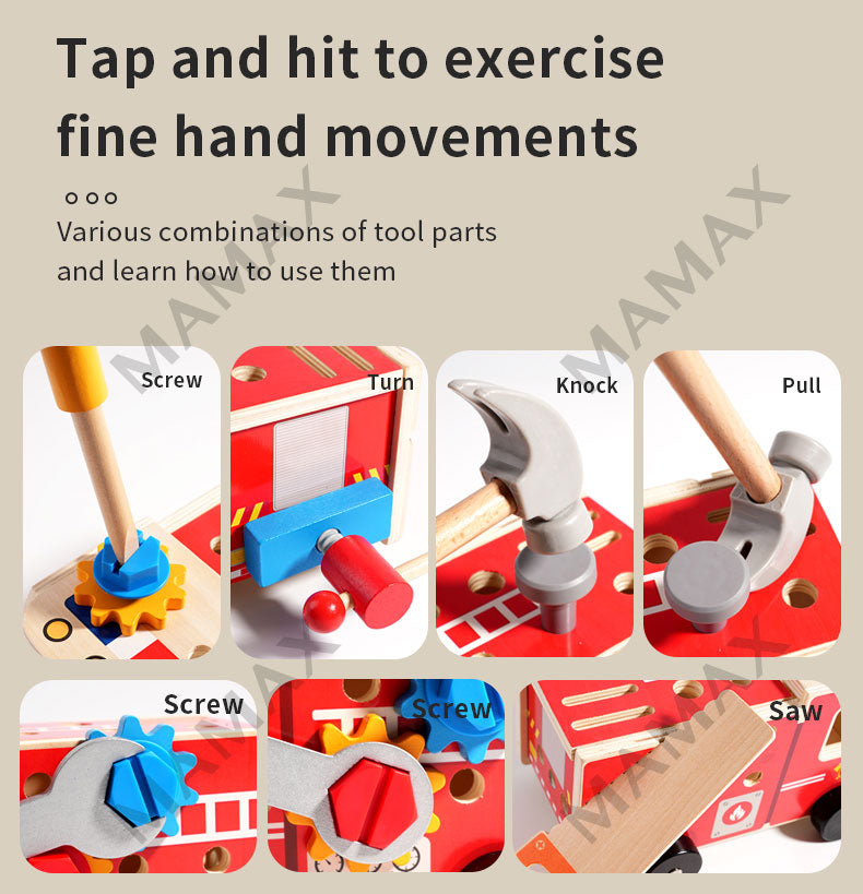 Kids Wooden Tools Truck Toy Set★Educational Montessori Tool Cart