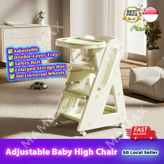Multi-Functional Adjustable Baby High Chair With Storage Box&360° Universal Wheels