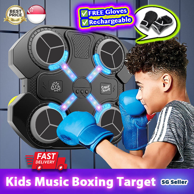 Upgraded Kids Smart Rechargeable Bluetooth Music Boxing Target Deluxe Sport Toy Set with Free Gloves + Colour Lightings