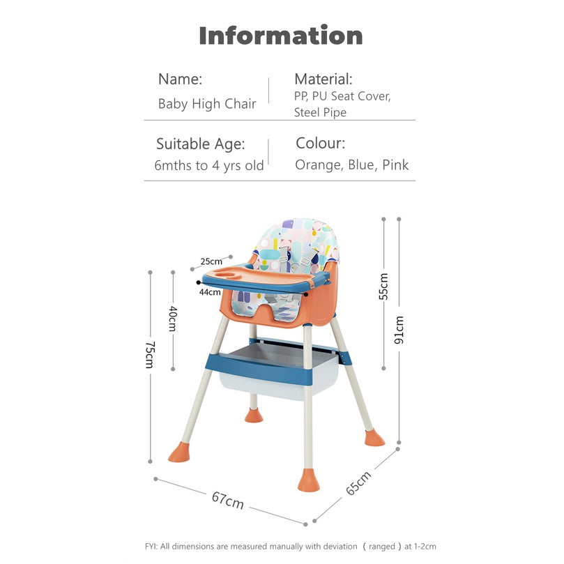 Multi-functional Adjustable Baby High Chair with Storage Box