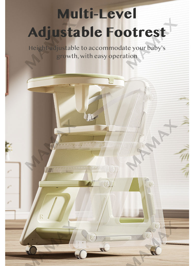 Multi-Functional Adjustable Baby High Chair With Storage Box&360° Universal Wheels