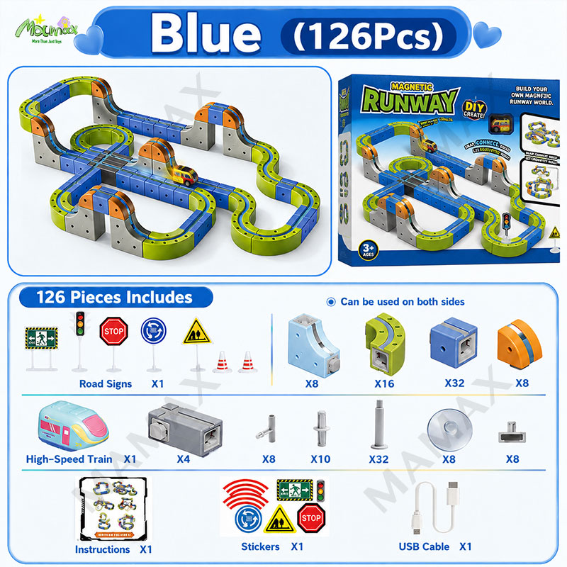 Magnetic Runway Track Rechargeable RailCar Toy Set★Electric Mini Train Building Track Set