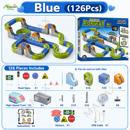 Magnetic Runway Track Rechargeable RailCar Toy Set★Electric Mini Train Building Track Set