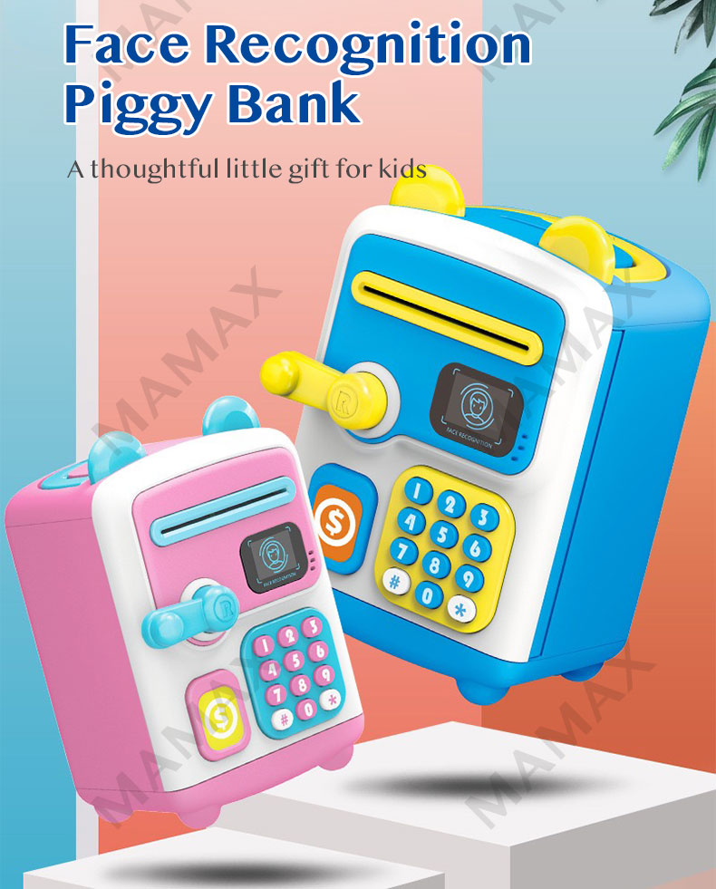 Kids Stimulated Face Recognition Smart Piggy Bank ATM With Password&Auto Cash Deposit★Lights➕Music
