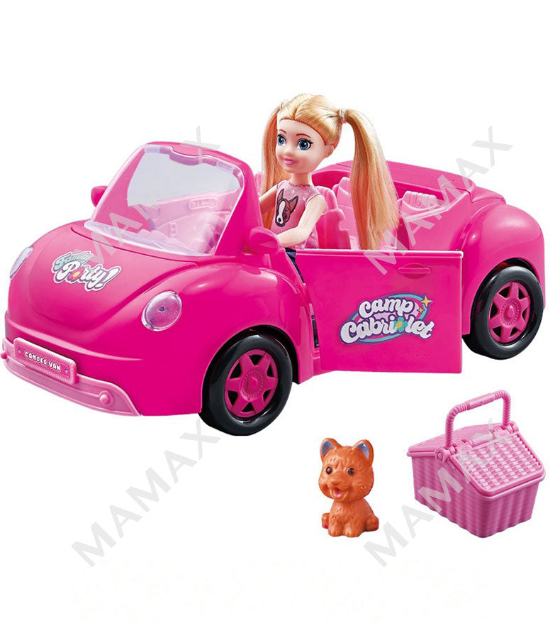 Super Cute Kids Fun Cabriolet Pink Sport Car With 1 Random Puppy