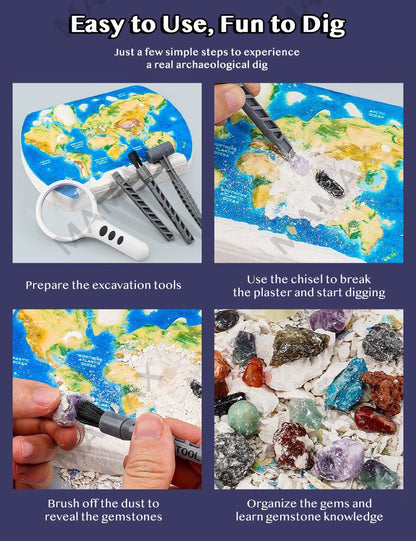 World Map Dig Kit for Kids★Gems&Crystals Excavation Toy✅