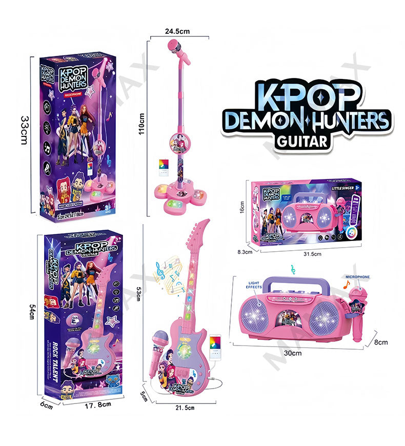 Kids K-Pop Demon Hunters Music Toy★Light-Up Guitar✅Microphone✅Singing Machine/Boombox