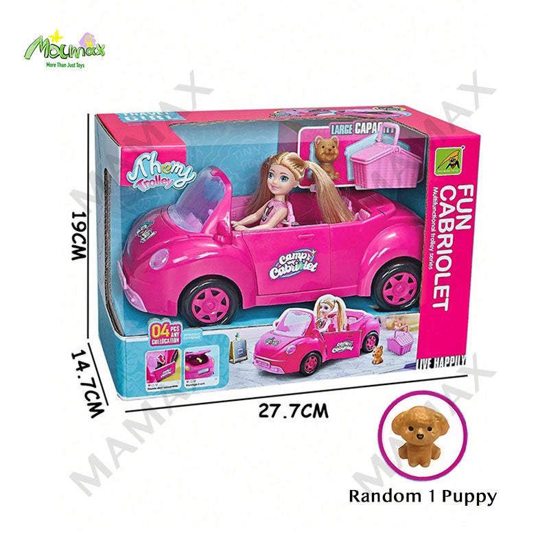 Super Cute Kids Fun Cabriolet Pink Sport Car With 1 Random Puppy