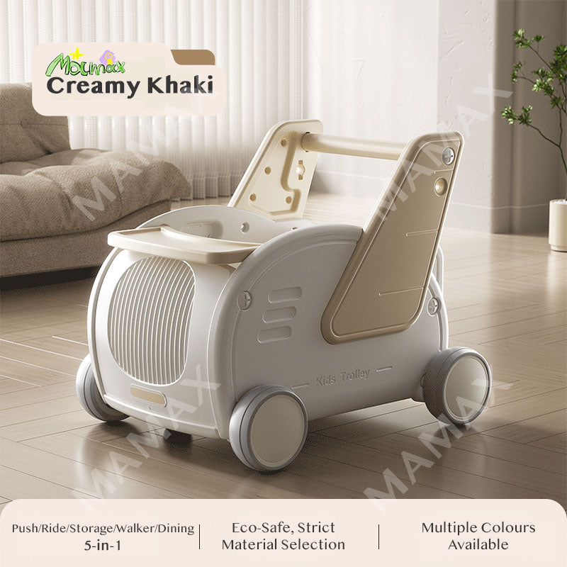 5-in-1 Multi-Purpose Baby Storage Walker/Push Cart With Pulling Rope&Adjustable Handle Bar