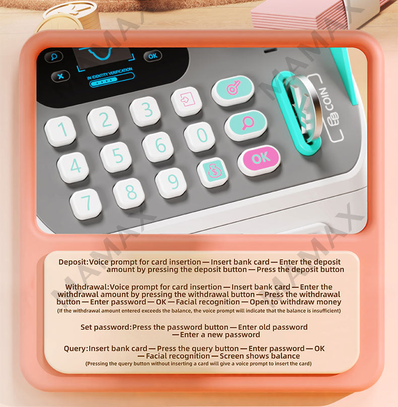 Electronic Kids Smart ATM Machine Toy★Password Piggy Bank with Voice&Face Recognition