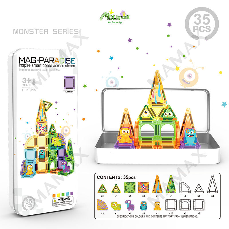 Themed Mini Magnetic Tiles Set 32/35Pcs★Portable Tin Box