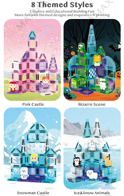 Themed Mini Magnetic Tiles Set 32/35Pcs★Portable Tin Box