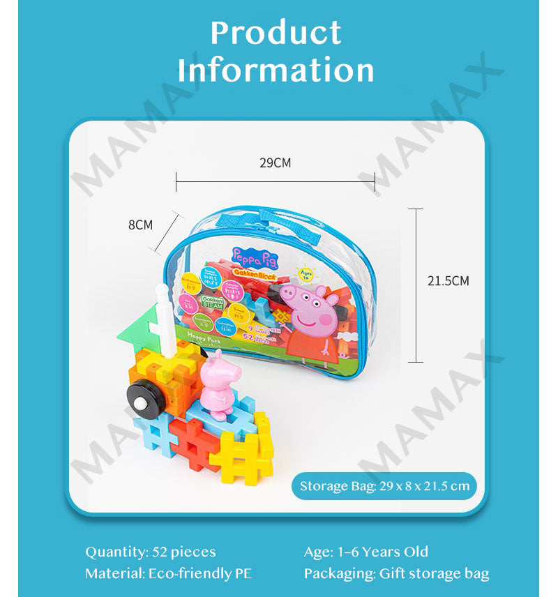 Toddler 52Pcs/78Pcs Peppa Pig Large Size Gakken Block Set With Storage Gift Bag★