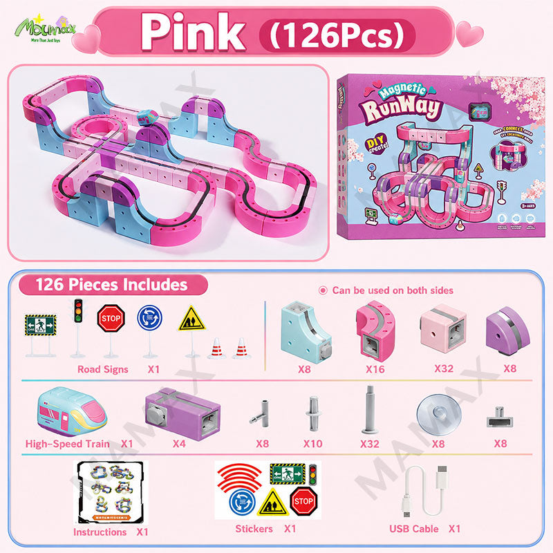 Magnetic Runway Track Rechargeable RailCar Toy Set★Electric Mini Train Building Track Set
