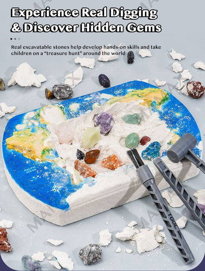 World Map Dig Kit for Kids★Gems&Crystals Excavation Toy✅