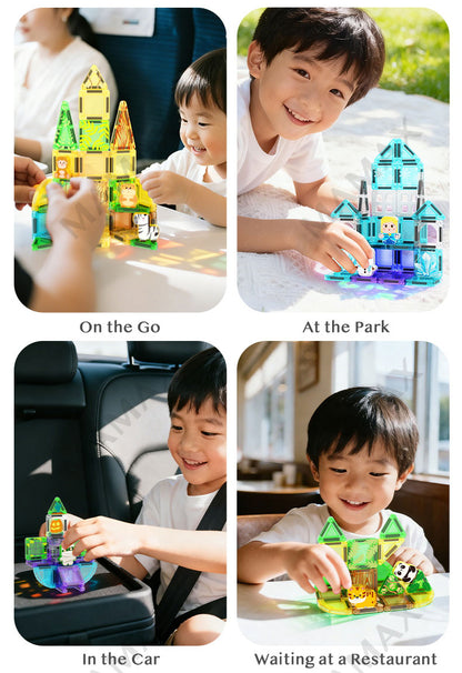 Themed Mini Magnetic Tiles Set 32/35Pcs★Portable Tin Box
