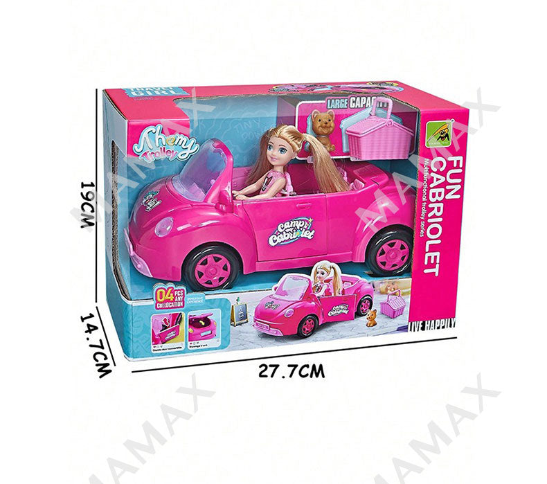 Super Cute Kids Fun Cabriolet Pink Sport Car With 1 Random Puppy