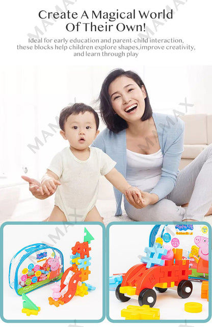 Toddler 52Pcs/78Pcs Peppa Pig Large Size Gakken Block Set With Storage Gift Bag★