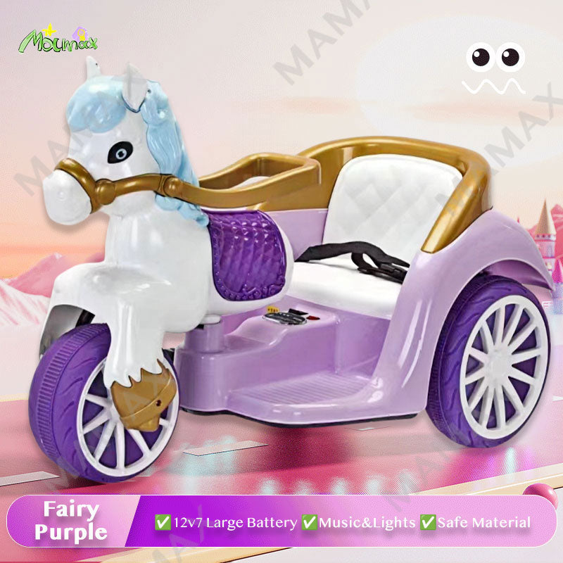 🎉NEW REALEASE🎉Super Cute Kids Electric Ride On Fairy Tale Carriage with Wheel Lights&Music&LED Lights★