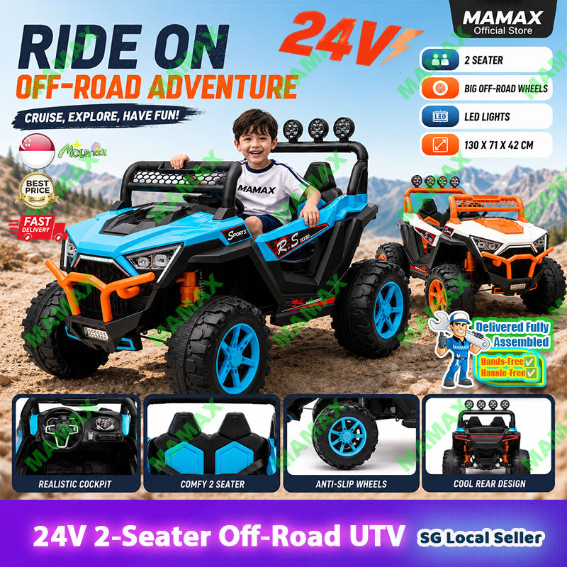 MAMAX🔥NEW🔥Super Large 24V Kids Electric Ride On Car 2 Seater Off-Road Adventure UTV with Remote Control★
