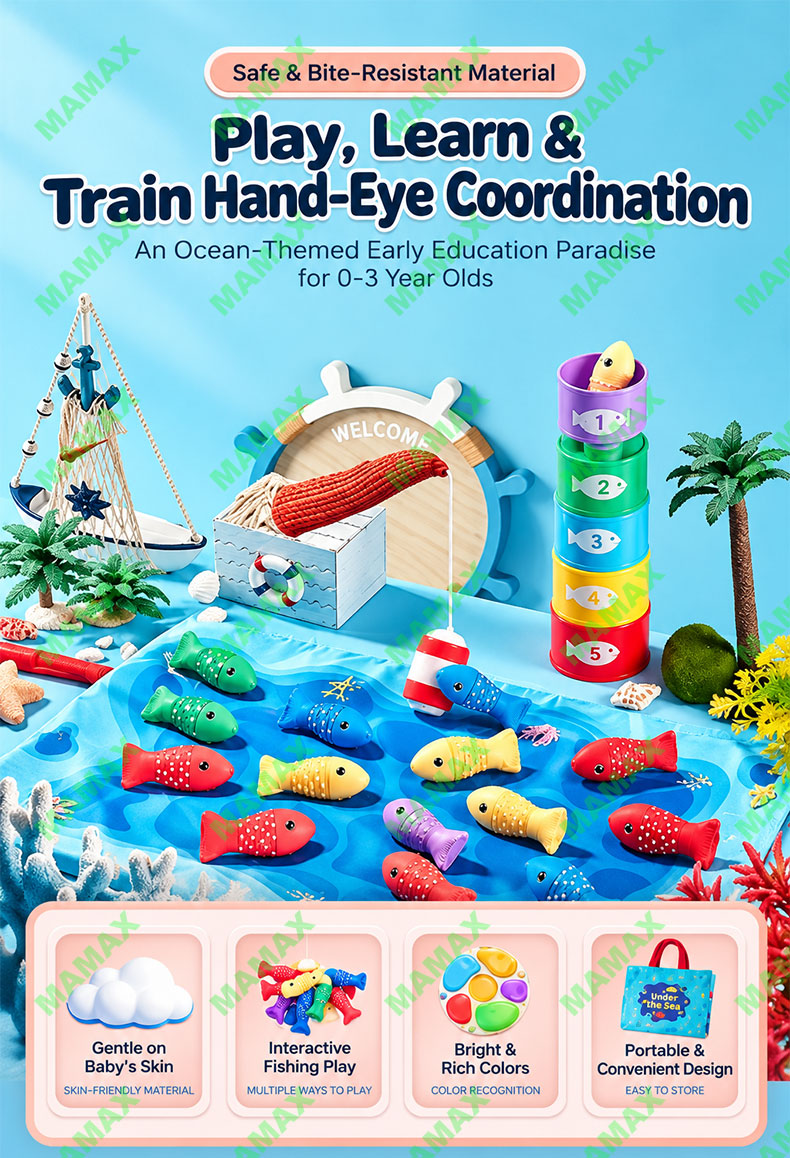 MAMAX【SG Ready Stock】22PCS Magnetic Fishing Toy Set with Storage Bag for Toddlers Kids★