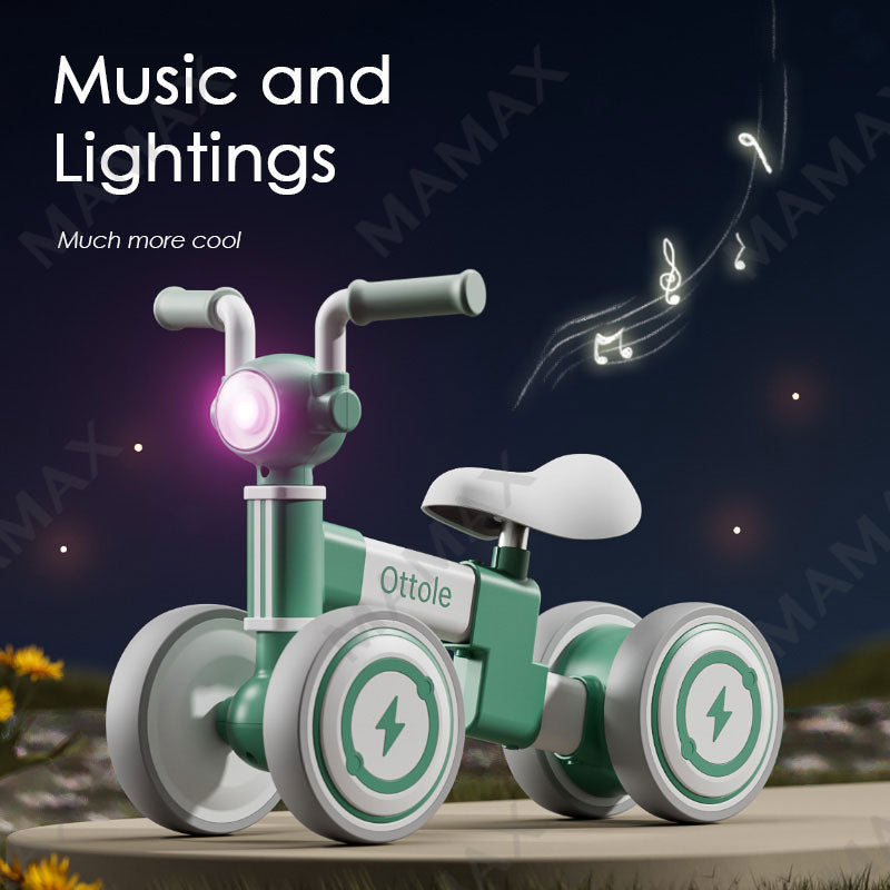 Kids 4-Wheel Balancing Bike with Music & Lighting★Toddler Bike✔️