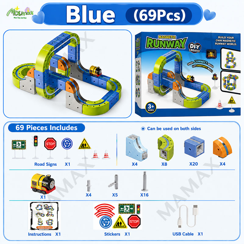 Magnetic Runway Track Rechargeable RailCar Toy Set★Electric Mini Train Building Track Set