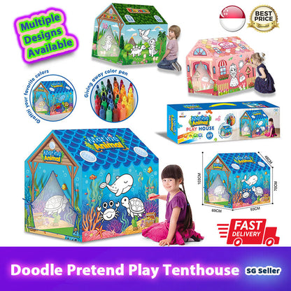 DIY Doodle/Graffie Themed Kids Pretend Play Tent House With Free Wahsable Watercolour Marker