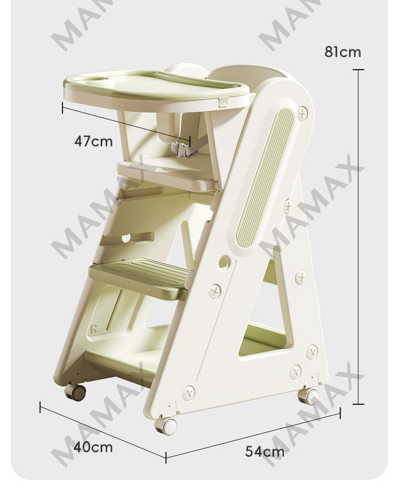 Multi-Functional Adjustable Baby High Chair With Storage Box&360° Universal Wheels