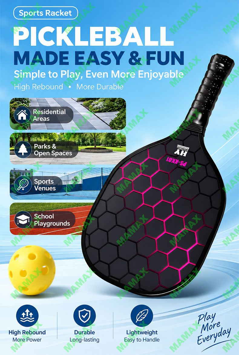 MAMAX【SG Ready Stock】Kids Lightweight Pickleball Set 2 Paddles+4 Balls+Storage Bag
