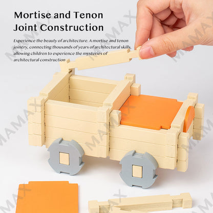 120Pcs Wooden Building Blocks Mortise Tenon Cottage Montessori Stacking Toy Set